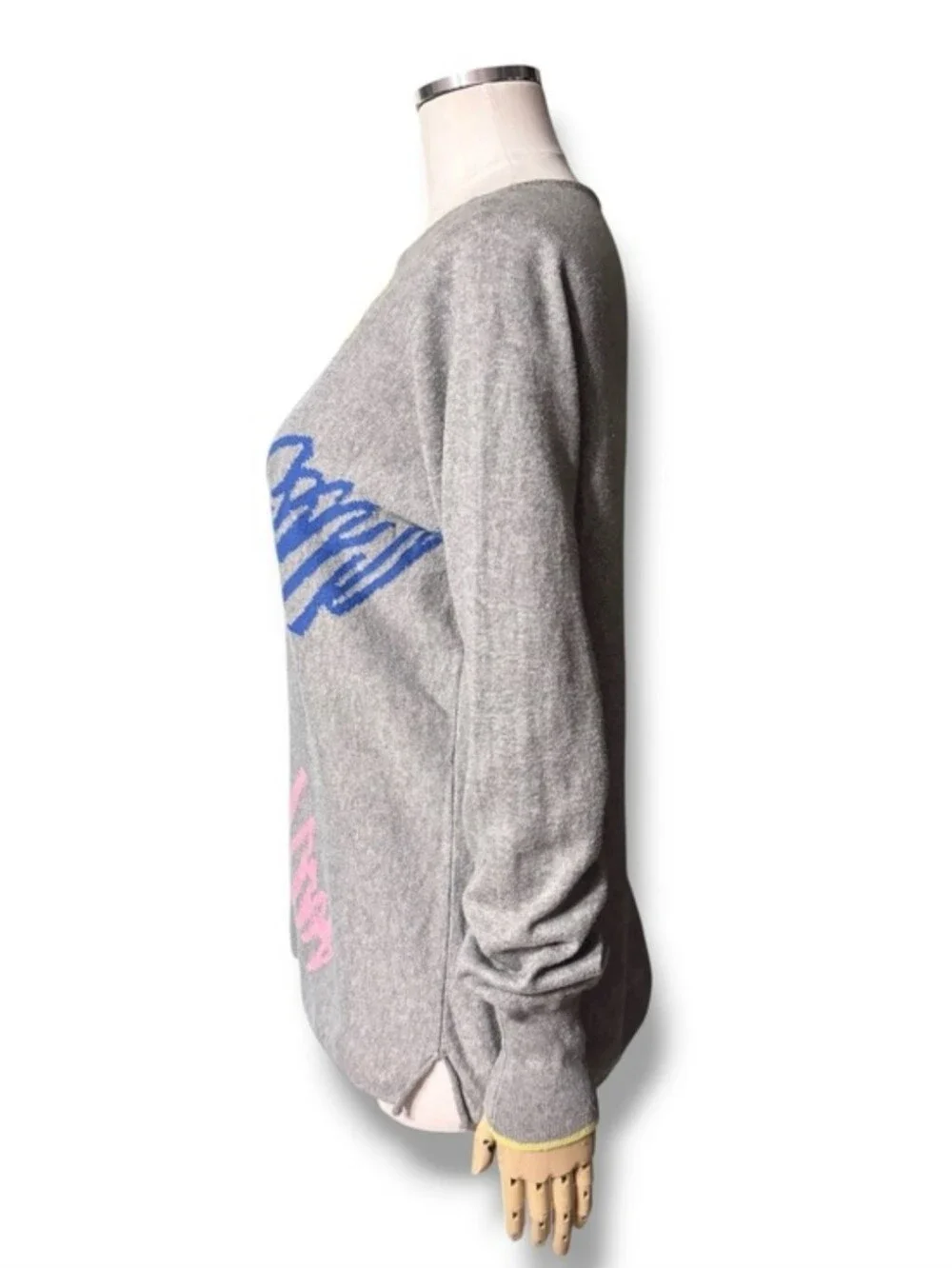 ZAKET & PLOVER Grey Cashmere Blend Abstract Scribble Boatneck Pullover Sweater